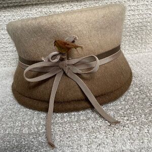 Vintage Wool Felt 60’s Ombré Brown Cream Ribbons Little Bird Accented Hat